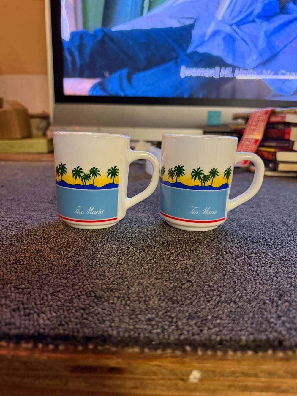 Arcopal France Tia Maria Palm Tree Milk Glass Coffee Mug Set of 2